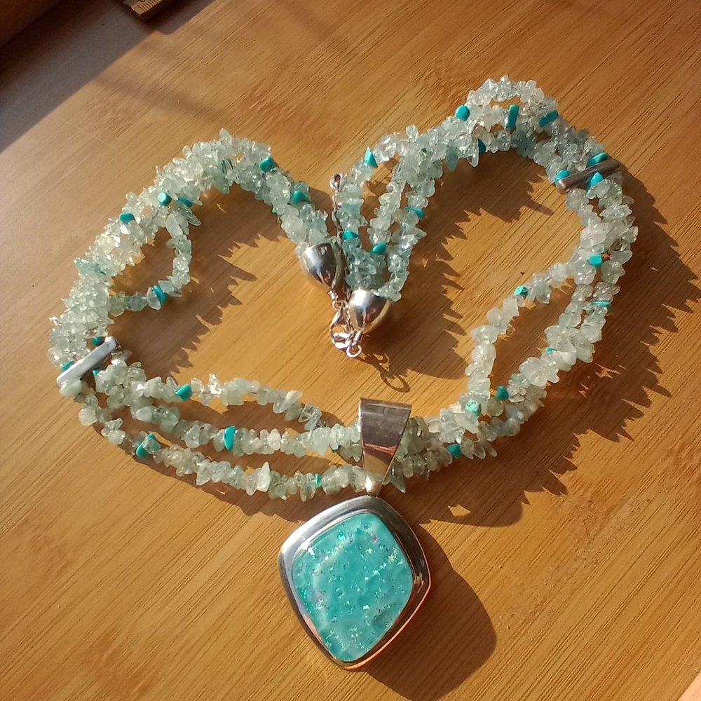JAY KING DTR AQUAMARINE NECKLACE AND DICHROIC GLASS  PENDANT 925 STERLIN… - Picture 9 of 13
